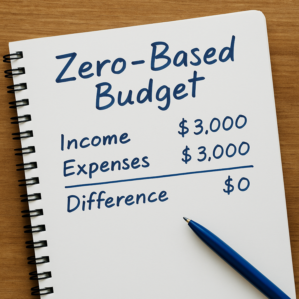 Notebook with zero-based budgeting breakdown